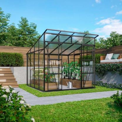 Vitavia Freya 7600 drivhus, sort, 7,6 m², 3 mm hærdet glas, inkl. sokkel