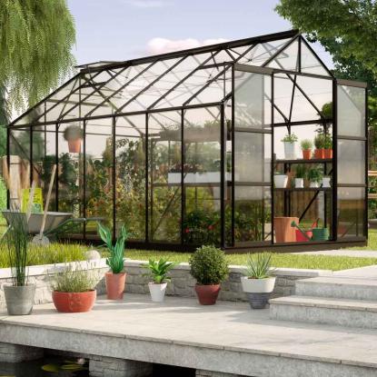 Vitavia Uranus 11500 drivhus, sort, 11,5 m², 3 mm hærdet glas, inkl. sokkel