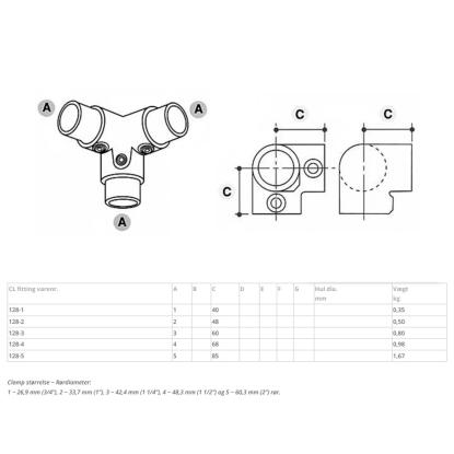 Clarrods Clamps CL128 3-vejs hjørne-top