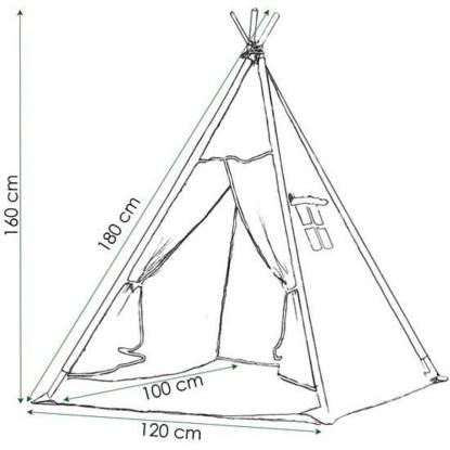 Tipi Wigwam telt med 2 puder, stjerner, beige/grå