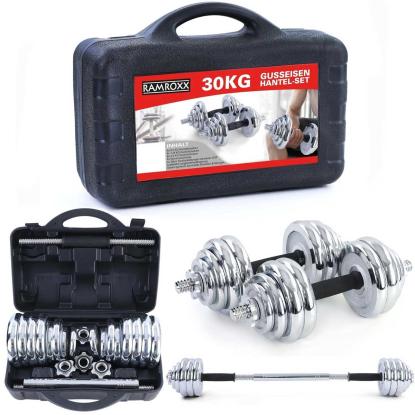 Viking Sports dumbbell/vægtstangs sæt med kuffert, krom - 30 kg