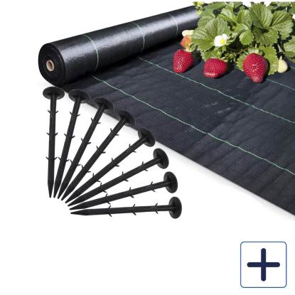 Vækstmåtte med 100 stk. jordspyd, agrotextil, 100 meter