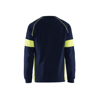 Blåkläder 3520 t-shirt lang ærme, marineblå/hi-vis gul