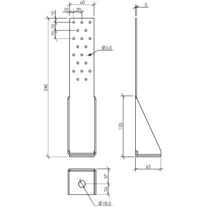 SIMA trækanker HT16, pregalvaniseret, 340 x 60 x 3,0 x 60 mm