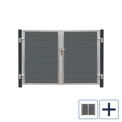 PLUS Artura dobbeltlåge, højre ind, skifergrå/komposit, 197 cm + 16 cm gråsorte stolper til nedstøbning
