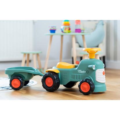 FALK Maurice gå-traktor med rat, horn og trailer, grøn