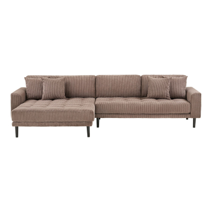 Lido venstrevendt loungesofa med fire puder, fløjl, brun