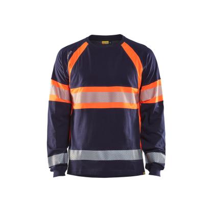 Blåkläder 3510 high vis t-shirt lang ærme, marineblå/hi-vis orange