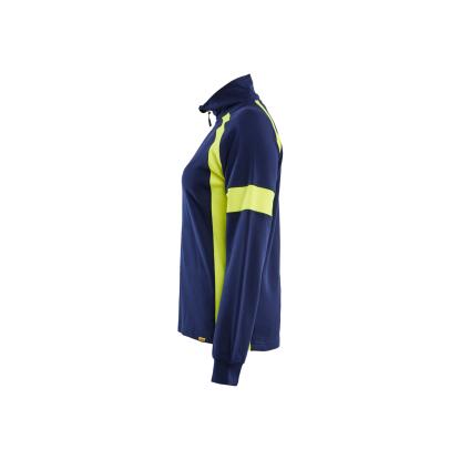 Blåkläder 3566 dame sweatshirt half zip, marineblå/hi-vis gul