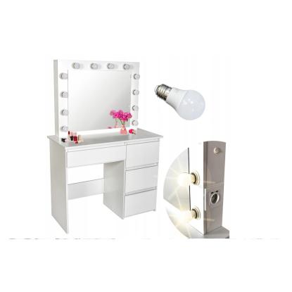Makeupbord med skuffer, spejl med LED-lys, usb og stikkontakt, 140 x 94 x 43 cm