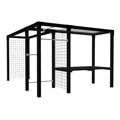 PLUS Daylife stativ med espalier, tørresnor, fitness og bord, model 4, sort/fyr, 369/297 x 108 x 208 cm