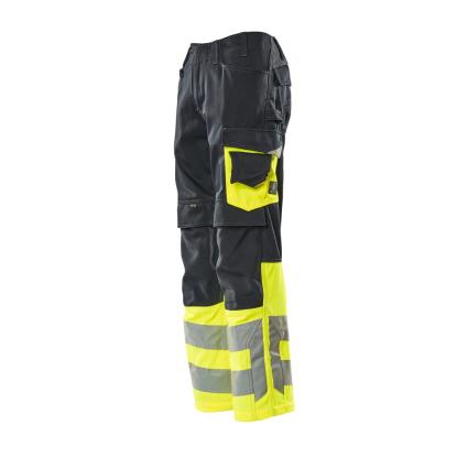 MASCOT SAFE SUPREME Leeds arbejdsbukser med knælommer, mørk marine/hi-vis gul