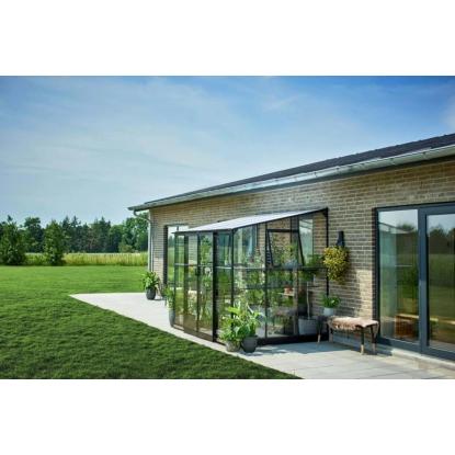 Halls Qube Lean-to 68 drivhus 4,7 m², sort, 3 mm hærdet glas