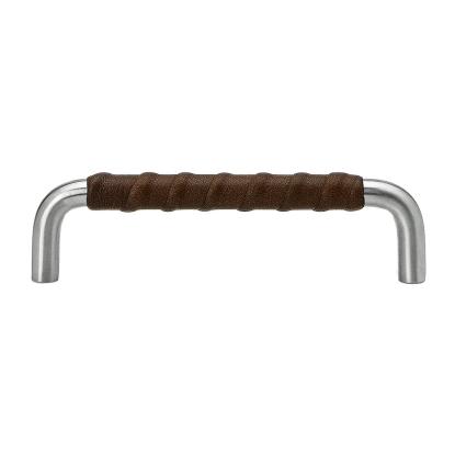 Beslag Design SS-A greb, 128 mm, rustfrit stål/brunt læder