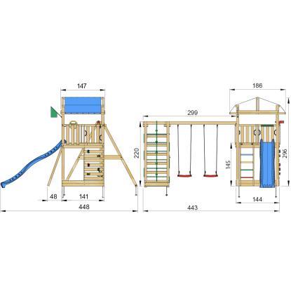 Jungle Gym Fort 2.1 legetårn med Climb Module og blå rutsjebane