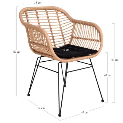 Stol i naturligt polyrattan med hynde