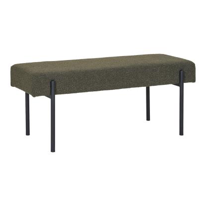 Swindon bænk i mørkegrøn bouclé med sorte ben, 100 x 36 x 42,5 cm