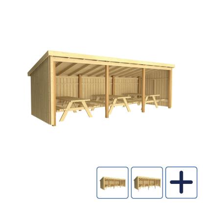 PLUS Nordic madpakkehus med bord/bænkesæt, natur/nåletræ - 14 m²