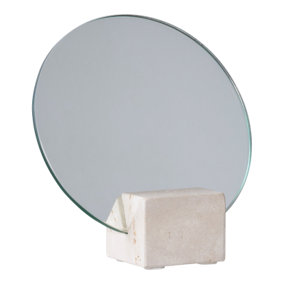 Bordspejl, travertin, beige, Ø18 cm