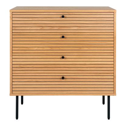 Kommode, egefiner, sorte metalben, 4 skuffer, 80x40x85 cm