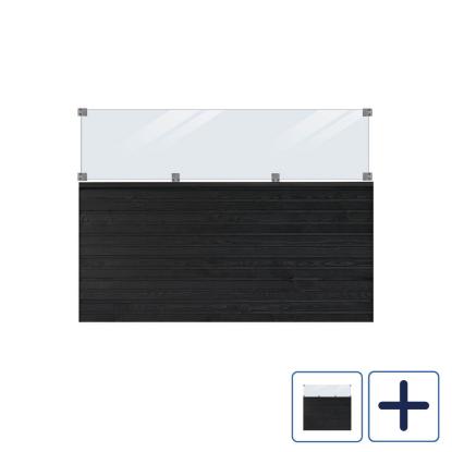 PLUS Plank profilhegn med glas, PEFC, sort/nåletræ