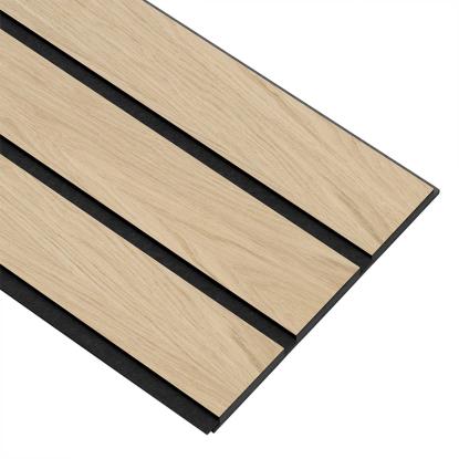I-Wood Basic 3-lamel akustikpanel, hvid olieret, sort filt og sort kerne, egefiner, 17 x 300 mm 