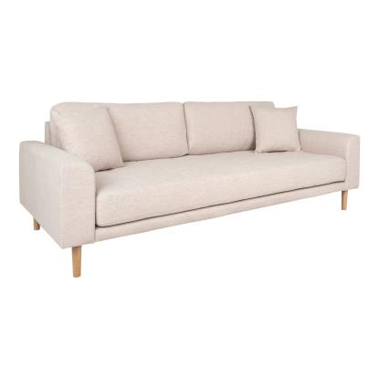 3 personers sofa, sand med to puder og natur træben
