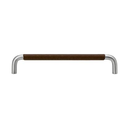 Beslag Design SS-A greb, 128 mm, glat, rustfrit stål/brunt læder