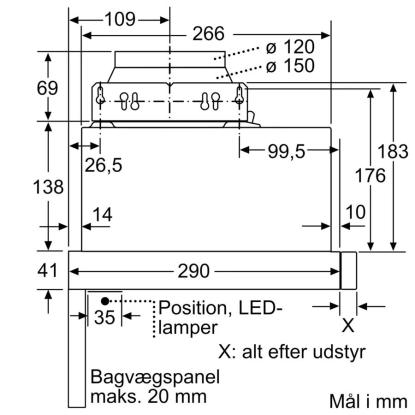 Siemens iQ300 skabsintegreret emhætte LI64LB531, sølv, 60 cm