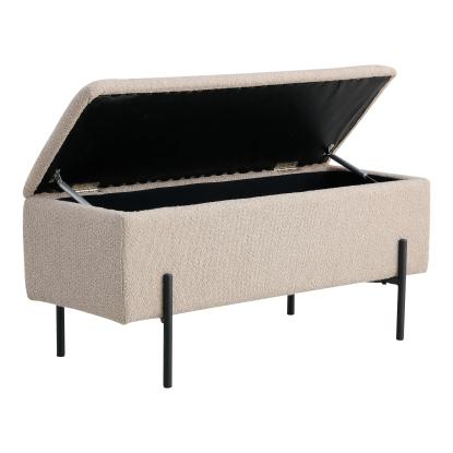 Bænk i bouclé med opbevaring, beige med sorte ben