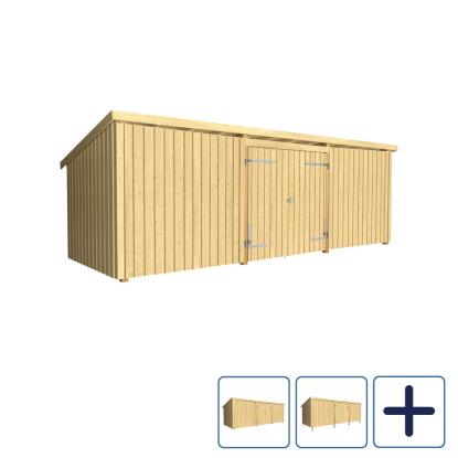 PLUS Nordic Multi havehus i 3 moduler med dobbeltdør og lukket front, natur/nåletræ