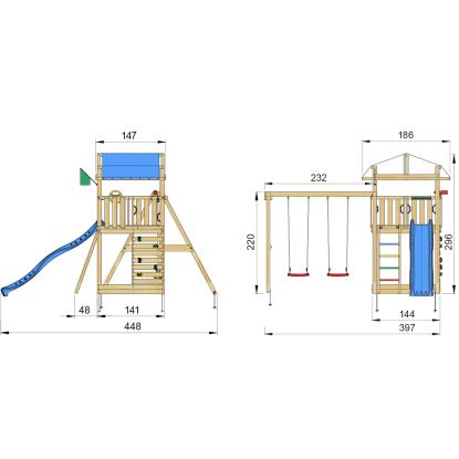 Jungle Gym Fort 2.1 legetårn med Swing Module og blå rutsjebane