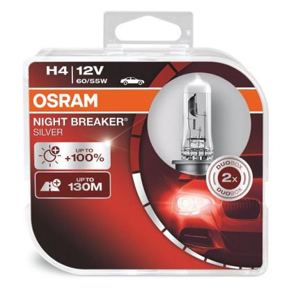 Osram forlygtepære, Night Breaker silver H4, 2 stk.