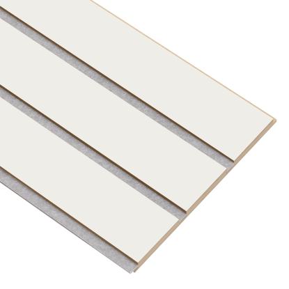 I-Wood Basic 3-lamel akustikpanel, hvidmalet, grå filt og lys kerne, folie, 16 x 300 mm 