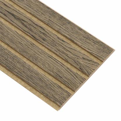 I-Wood Medio+ 4-lamel akustikpanel, sort olieret, brun filt og lys kerne, egefiner, 16 x 300 mm