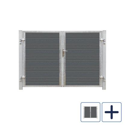 PLUS Artura dobbeltlåge, højre ind, skifergrå/komposit, 197 cm + 16 cm stålstolper til nedstøbning