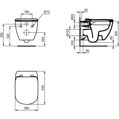 Ideal Standard Tesi væghængt toilet, sampak, hvid