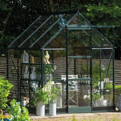 Halls Icon 6 drivhus 3,7 m², grøn, 3 mm hærdet glas