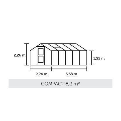 Juliana Compact drivhus 8,2 m², antracit/sort, 3 mm hærdet glas