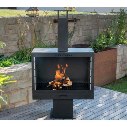 Westmann havepejs med grillrist, sort, 160 x 90 x 41 cm