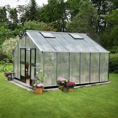 Juliana Gartner drivhus 16,2 m², alu/sort, 10 mm poly