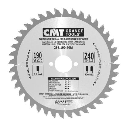 CMT rundsavsklinge til aluminium og plastik, Z40 NE Neg, Ø190 x 2,8 x 30 mm