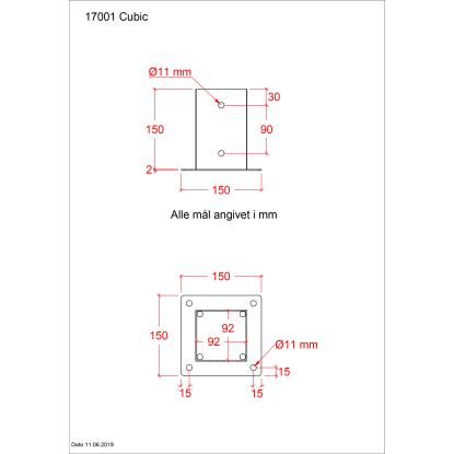 PLUS Cubic stolpefod til fundament inkl. skruer, stål, 15 cm - til 9 x 9 cm stolper