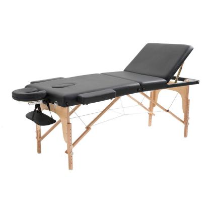 Massagebriks, foldbar, træ, sort, 185 x 70 cm - 3 sektioner