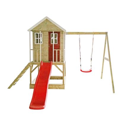 Wendi Toys Alpaca legetårn med gynge og rutsjebane, træ, rød
