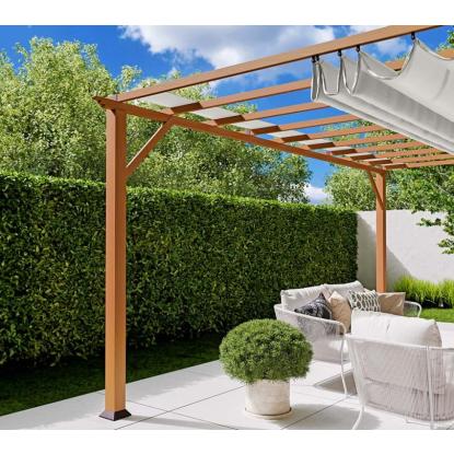 Paragon Outdoor Florenz 1116 pergola, aluminium, lyst trælook, hvidt tekstil, 236 x 505 x 350 cm
