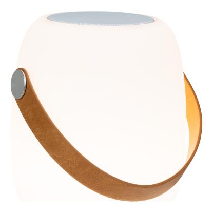 Lampe med læder strop, genopladelig, bluetooth højtaler, hvid