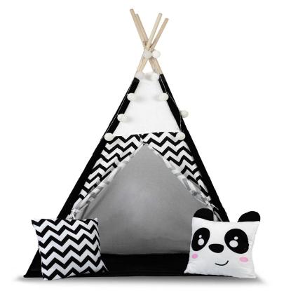 Tipi telt med puder og lamper, panda, sort/hvid
