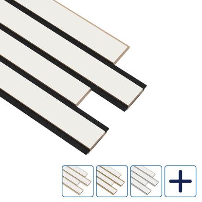 I-Wood Pro+ I-Lock 4-lamel akustikpanel, hvidmalet, lys kerne, folie, 16 x 300 x 2400 mm