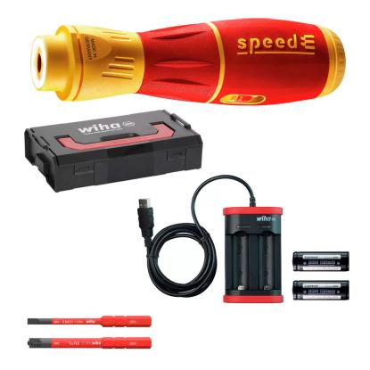 Wiha speedE ll electric e-skruetrækker med 2 slimbits, batteri, oplader og L-Boxx Mini -7 dele